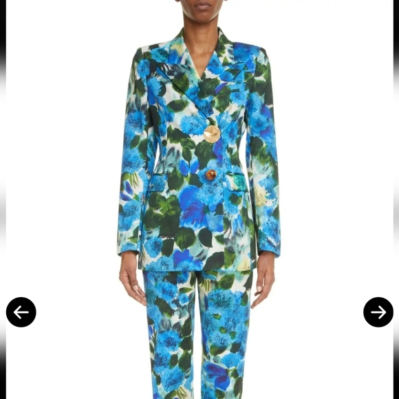 Dries Van Noten Blue 'Bowy Floral Print'  Women's Twill Blazer Size 44 - Picture 6 of 13